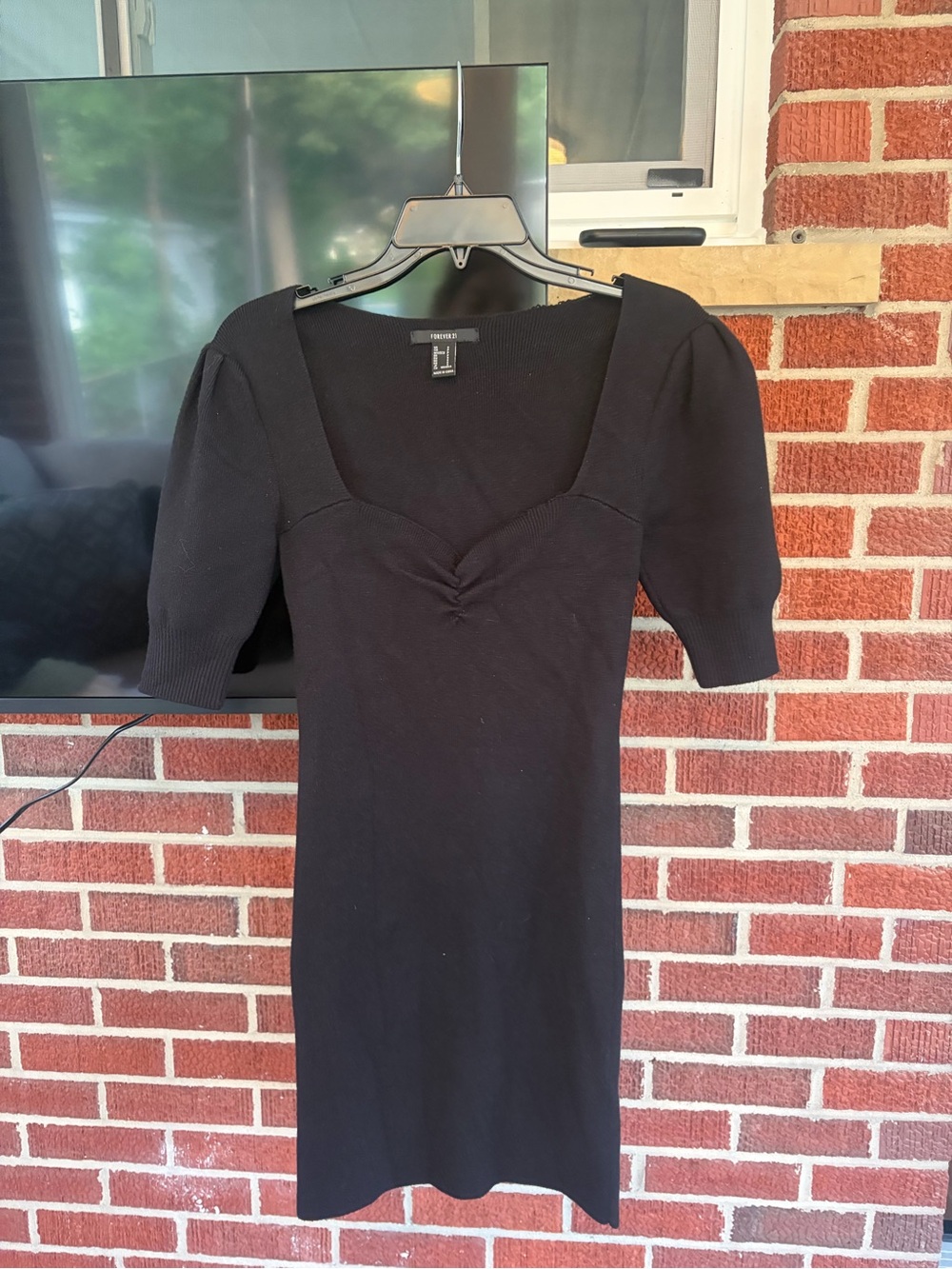 Black Fitted Sweater Dress with Puff Sleeves - Forever 21
